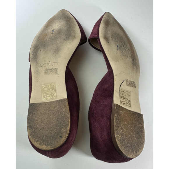 J. Crew D'Orsay Pointed Toe Leather Suede Flats Size 6 Burgundy Maroon E0033 - Picture 7 of 12
